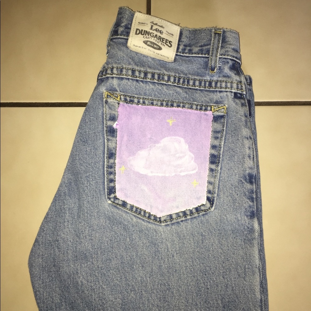 Purple cloud painted denim jeans